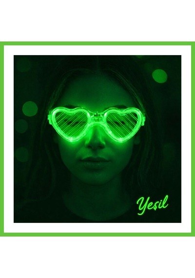 Bezos Yeşil Led Işıklı Kalp Gözlük 3 Modlu Parti & Glow Gözlüğü Dmc Diğer