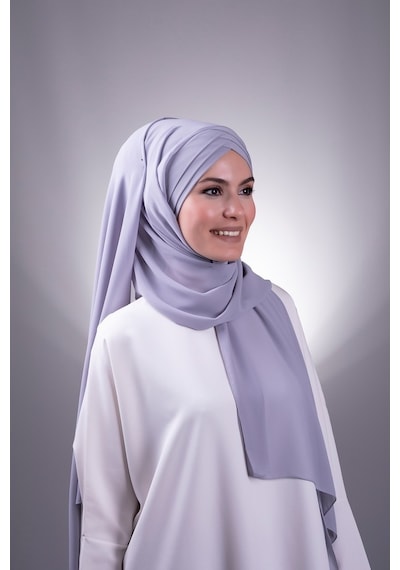 Hürrem Bone Gri Arkadan Bağlamalı Şal Şifon Çapraz Üç Bantlı 1457_15