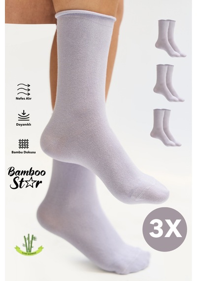 Bamboo Star Bambu Kadın Lastiksiz Lila Soket Dikişsiz Premium Çorap 3'lü Paket Sıkmayan Çorap/ İz Bırakmaz