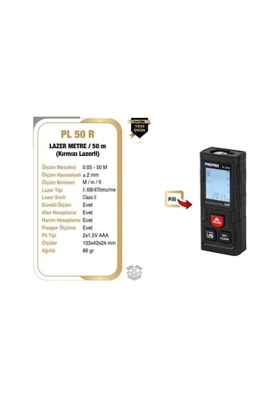Proter PL 55 R Şarjlı Lazer Metre 50 Metre