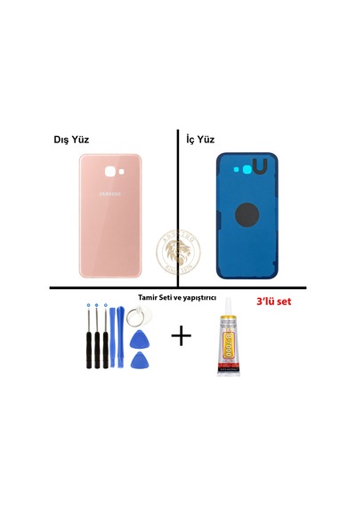 Samsung Galaxy A7 2017 A720 Pembe Renk Arka Kapak + Tamir Seti + B7000 Yapıştırıcı Arka Cam Batarya Kapağı Pil Kapağı Lazer Kesim Back Cover Galaxy A7 2017 Uyumlu