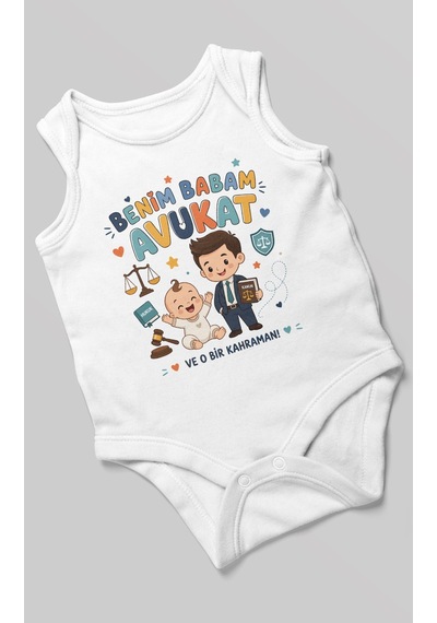 Morivokids Benim Babam Avukat Sıfır Kol Bebek Zıbını %100 Pamuk Beyaz