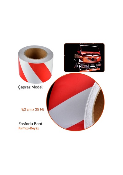 Carub Fosforlu Bant Çapraz 9,2 Cm X 25 Mt Kırmızı-Beyaz Br2406101
