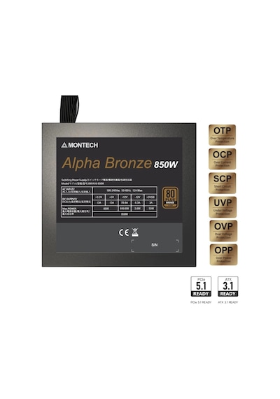 Montech Xr Cam Panel Oyuncu Kasası Siyah Renk + Alpha 80+ Bronze 850w Atx 3.1 Gen5.1 Psu + 6 Port Fa