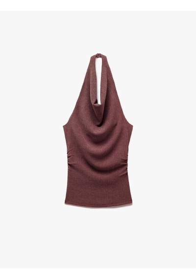 Koton Kolsuz Dokulu Halter Yaka Bluz Bordo 5sak10259ek Bordo