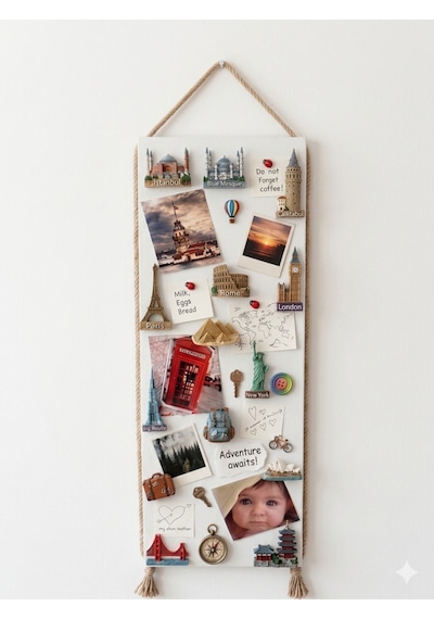 Magnet Panosu , 30x90cm Mıknatıslı Beyaz Pano Jüt Halatlı Dekoratif Büyük Boy Hatırlatma Panosu Diğer