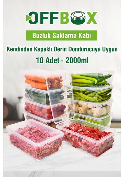 10 Adet Sızdırmaz Kapaklı Derin Dondurucuya Mikrodalgaya Uygun Saklama Kabı 2 Litre Plastik 50 X 70 Diğer