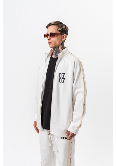 Respire Erkek 7 Şerit Detaylı Dik Yaka Doubleface Zip Oversize Sweatshirt Ekru