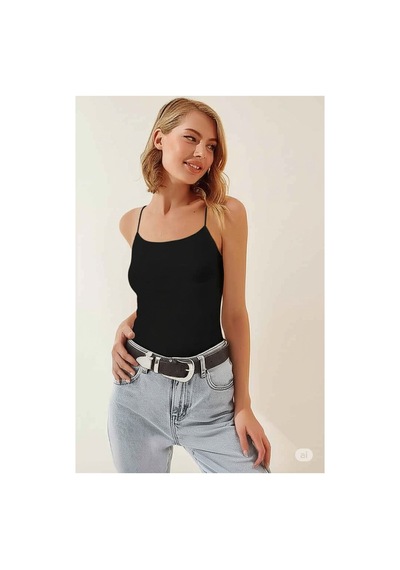 Unika Boutique Kadın Çift Katlı Ip Askılı Atlet Unika Siyah