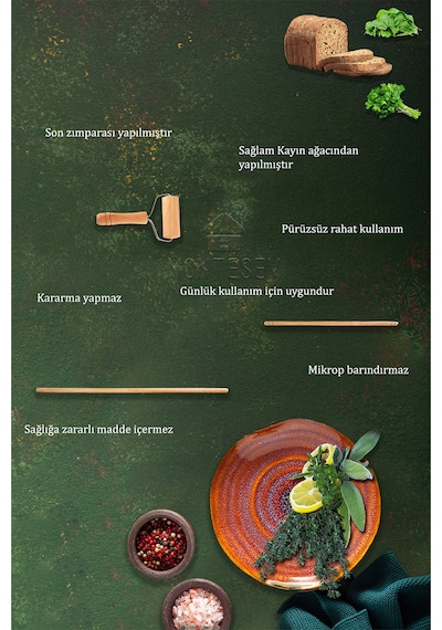 Zümrüt Seri Ahşap Hamur Açma Oklavası Rulosu 3 Lü Set Zmt11