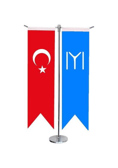 Masa Üstü Kırlangıç Kayı Boyu + Türk Bayrağı + Krom T Direk Masa