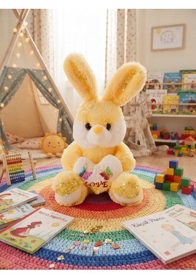 Peluş Pullu Tavşan-50 Cm Sarı
