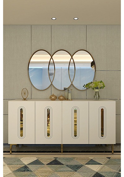 Ka1520bg Rany150 Konsol, Tv Sehpası, Kahve Köşesi Beyaz-gold 150cm Beyaz