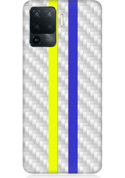 Oppo Reno 5 Lite Uyumlu Sarı Lacivert Metal Motif Desenli Silikon Kılıf