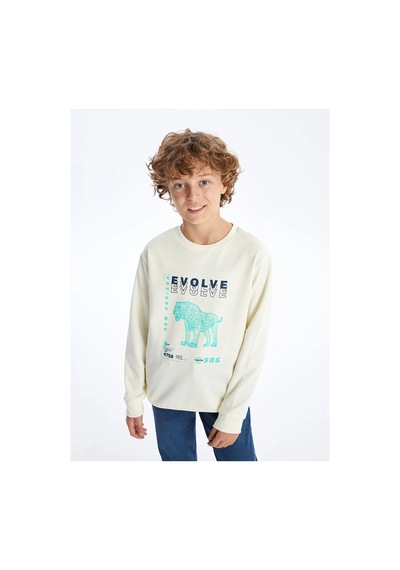 LC Waikiki Bisiklet Yaka Erkek Çocuk Sweatshirt Ekru