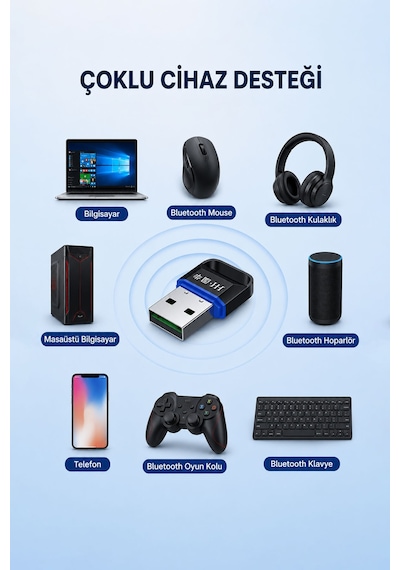 Usb Bluetooth 5.1 Adaptör Dongle, Pc Laptop Masaüstü Bilgisayar İçin Kablosuz Alıcı, Kulaklık Hoparlör Mouse Klavye Oyun Kolu Uyumlu, Sürücüsüz Tak Çalıştır D905