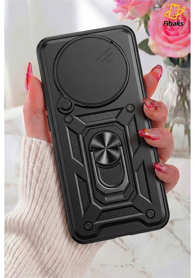 Fibaks Redmi Note 14 Pro 4g/5G Uyumlu Kılıf Kamera Korumalı Sürgülü Yüzüklü Armor Military Tank Koruyucu Kapak