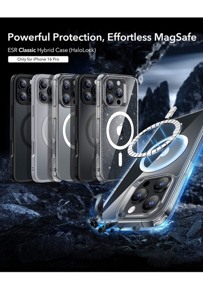 Esr Apple Uyumlu iPhone 16 Pro Halolock Magsafe Classic Hybrid Silikon Kılıf Buzlu Şeffaf + Ekran Koruyucu Set Buzlu Şeffaf