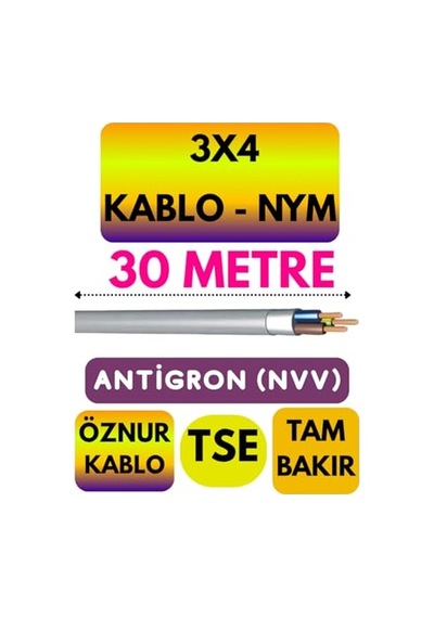Öznur 3x4 Nym Antigron Kablo, 30 Metre, Gri