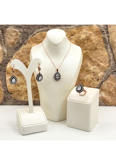 Elmas Montür Rosegold Damla Gümüş Set Takım - Lvrset06 Rose Gold