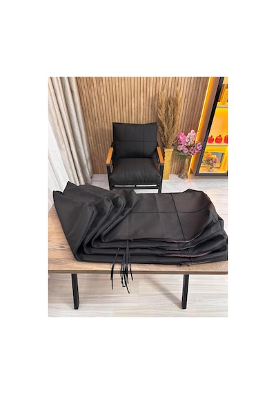 Outdoor Kumaş,bahçe Minderi,balkon Minderi,koruyucu Kılıf , 2-1-1 Takıma Uygun 4 Adet Pofuduk Model ,minder Kılıfı Siyah