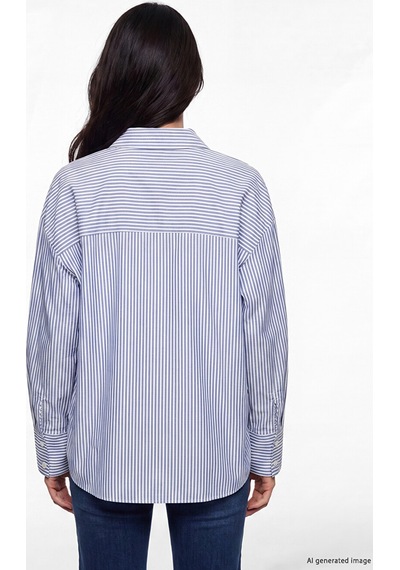 Lcw Vision Lacivert Çizgili Oversize Oxford Kadın Gömlek