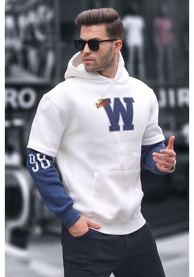 Madmext Ekru Nakışlı Kapüşonlu Sweatshirt 6141-ekru Ekru