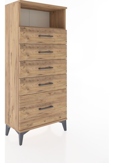 Hyperion Dolap Tek Raflı 5 Çekmeceli 60x44x134 Çam-çam Atlas Çam