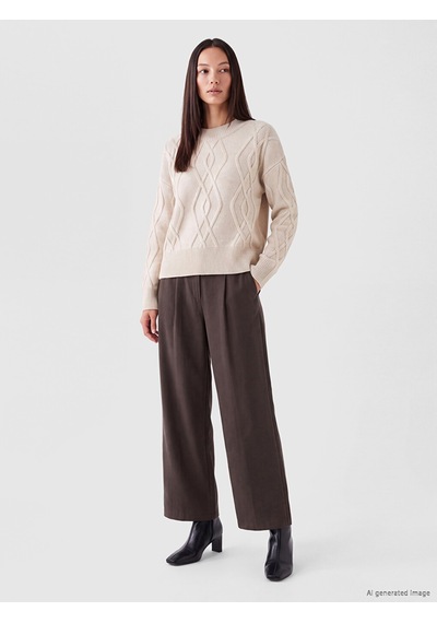 Lcw Everyday Beyaz Baklava Desenli Oversize Kadın Triko Kazak