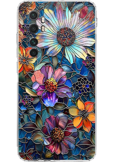 Printify Xiaomi Mi Note 10 Lite İle Uyumlu Vitray Mücevher Flora Tasarımlı Şeffaf Silikon Kılıf Şeffaf