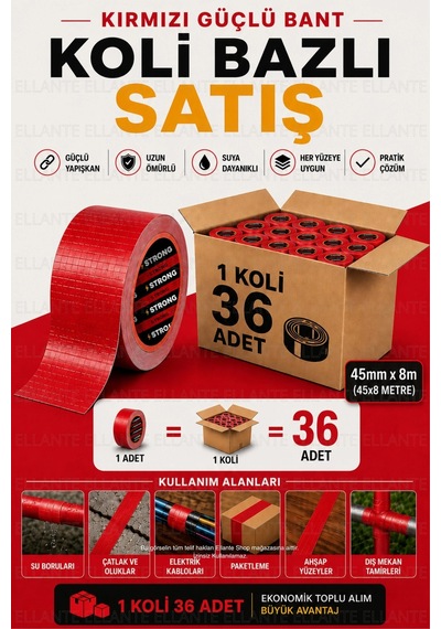 Kırmızı Güçlü Tamir Bandı 45mm X 8m Çok Amaçlı Su Geçirmez Tamir Bandı 36 Adet