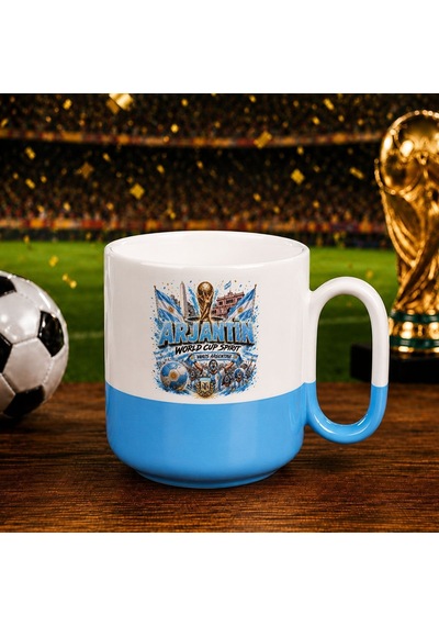 Bk Gift Arjantin Taraftar Temalı Dünya Futbol Kupası Tasarımlı Mavi Joyful Kupa Bardak Beyaz