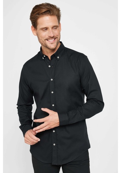 Tudors Slim Fit Dar Kesim Düğmeli Yaka Oxford Doku Pamuk Siyah Erkek Gömlek-31193-siyah Siyah Tudors Slim Fit Dar Kesim Düğmeli Yaka Oxford Doku Pamuk Siyah Erkek Gömlek-31193-siyah Siyah