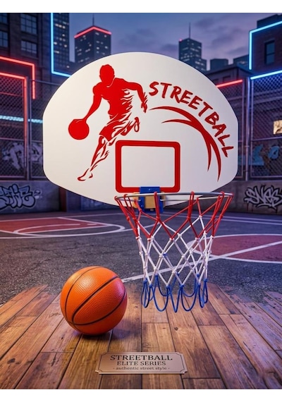 Ahşap Asılabilir Fileli Gerçekci Detaylı Streetball Basketbol Potası Eğitici Spor Oyuncak