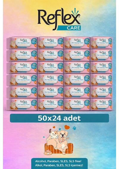 Reflex Care Evcil Hayvanlar İçin Çok Amaçlı Hijyenik Temizleme Mendili 50'li X 24 Adet