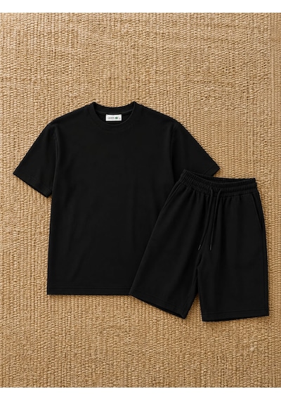Kalibre Siyah Oversize Bisiklet Yaka T-shirt Ve Şort İkili Takım