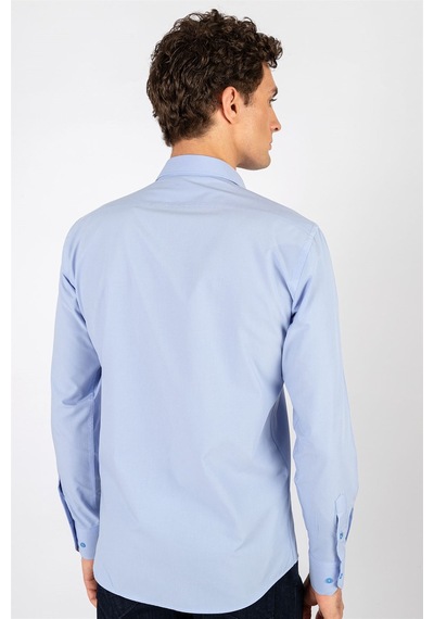 Tudors Modern Slim Fit Poplin Pamuk Efekt Erkek Gömlek-23061 Mavi