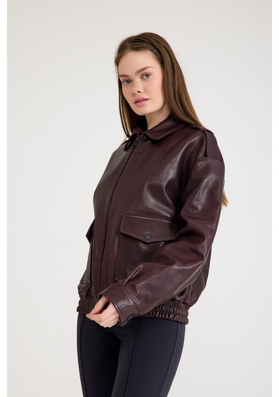 Oversize Bayan Deri Ceket Vb-18-bk-2854-24177 Bordo