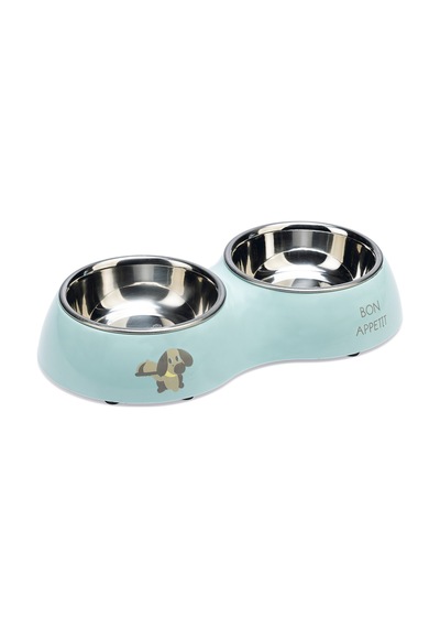 Beeztees Köpek İkili Mama Ve Su Kabı, Paslanmaz Çelik, Turkuaz, 27x14cm, 2x160ml