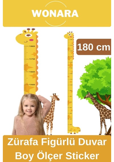 Özel Üretim Çocuk İçin Zürafa Figürlü Çift Taraflı Yapışkanlı Silinebilir Duvar Boy Ölçer Sticker