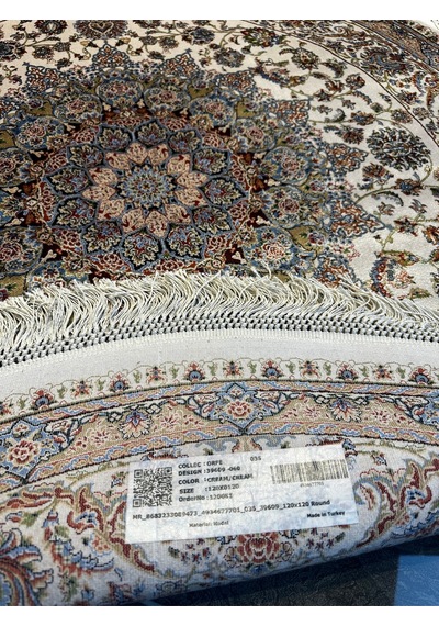 Orfe İpek Tuşeli Halı Salon Halısı, Oturma Odası Halısı, Antre Giriş Halısı Yuvarlak Bej