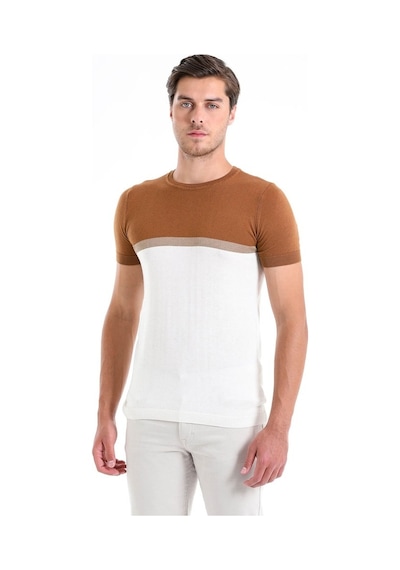 Hatemoğlu Tarçın Slim Fit Desenli Bisiklet Yaka Tişört-Tarçın