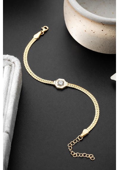 Çekirdekjewelry 925 Ayar Gümüş Hasır Serenay Bileklik Sarı