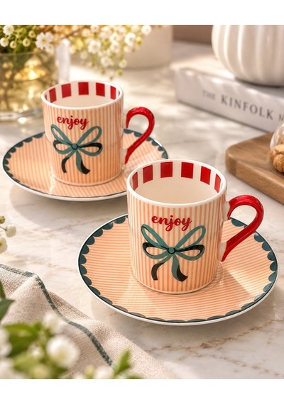 2 Kişilik Enjoy Kahve Fincanı Seti-7620 Çok Renkli
