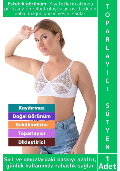 Wintoup Özel Üretim Meme Dikleştirici Şekillendirici Esnek Konforlu Şık Dantelli Göğüs Toparlayıcı Sütyen Beyaz