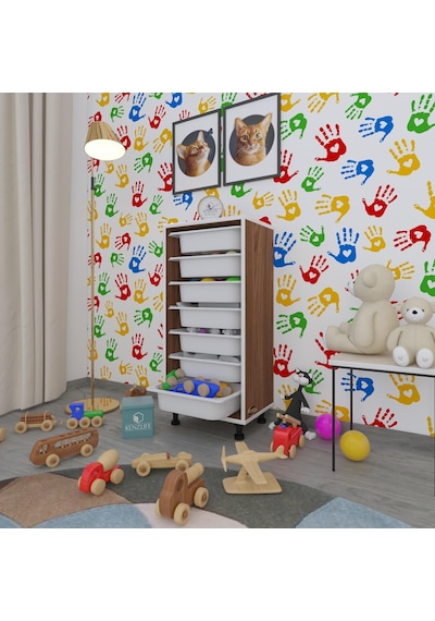 Kenzlife Sepetli Mutfak Dolabı Ruberu Cvz 098x45x30 Banyo Oyuncak Çamaşır Beyaz 7 Li Sepet