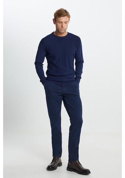 AC&Co / Altınyıldız Classics Erkek Laci Pamuklu Slim Fit Dar Kesim Armürlü Yan Cep Esnek Casual  Pantolon Lacivert