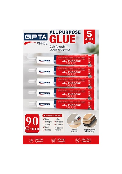 Sıvı Yapıştırıcı 90 Gr Tüp Gıpta Çok Amaçlı Kuvvetli Yapıştırıcı 5 Adet Okul Büro Yapıştırıcısı Kağıt Karton
