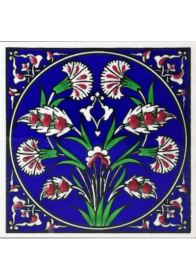 Armada Çini 10x10 Cm Ed 111 İznik Karanfil Desenli Kütahya Çini Karo