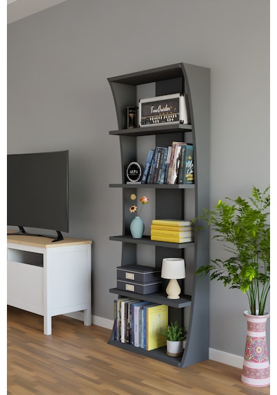 İskandinav Tasarım Çok Raflı Kitaplık 150x50x22 Cm Modern Dekoratif Raf Ünitesi Antrasit İskandinav Tasarım Çok Raflı Kitaplık 150x50x22 Cm Modern Dekoratif Raf Ünitesi Antrasit